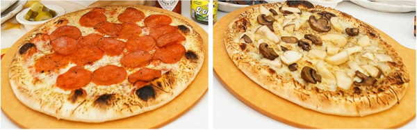 오뚜기 화덕style 피자 '페페로니디아볼라 피자'와 '트러플풍기 피자' 제품 이미지.