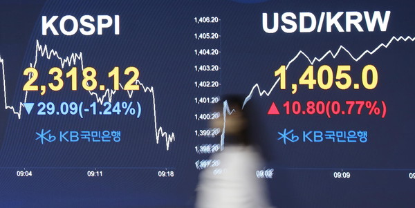 22일 원·달러 환율이 장중 1405.0원에 거래되고 있다. 사진=KB국민은행