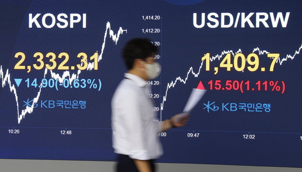 22일 코스피 지수가 2332.31p를 기록했다. 사진=KB국민은행