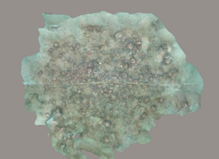 고흥군 소록화도 해역에 침몰해 있는 옹기운반선 3D 모형화(모델링). 사진 제공=문화재청