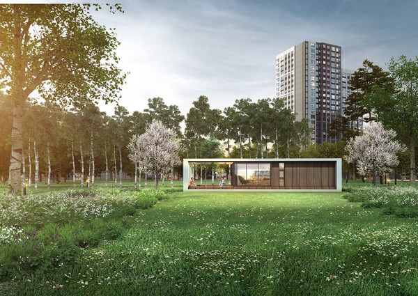 현대엔지니어링이 제20회 한국색채대상에 출품해 한국디자인진흥원장상을 수상한 그린 시퀀스(Green sequence) 중,  캐빈 게스트하우스 사진. 사진=현대엔지니어링