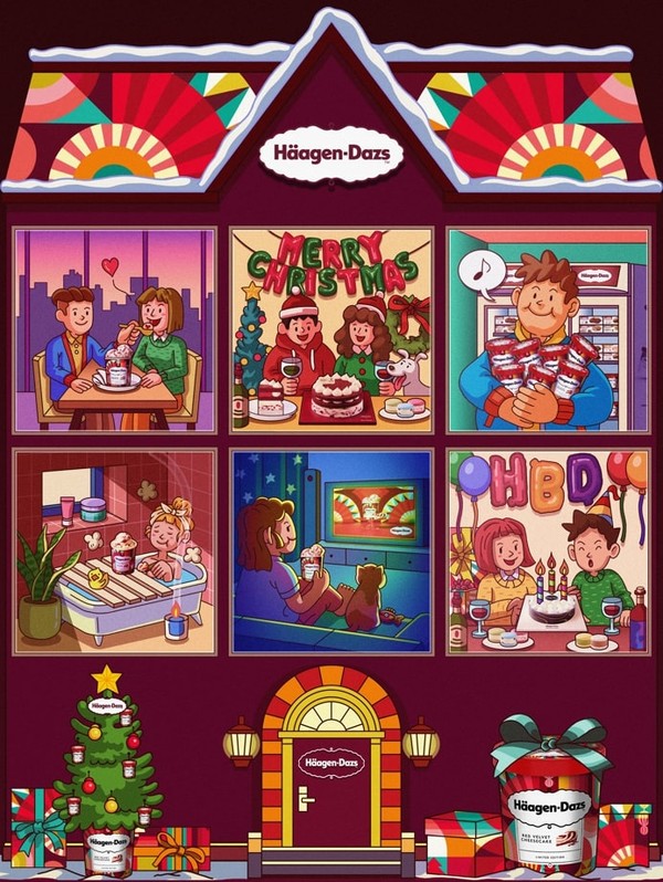 프리미엄 아이스크림 브랜드 하겐다즈가 크리스마스를 맞아 그래픽 아티스트 신성수와 협업한 ‘어드벤트 캘린더’. 사진=하겐다즈