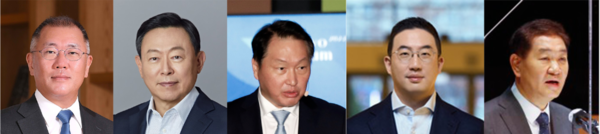 (오른쪽 부터) 정의선 현대차그룹 회장, 신동빈 롯데 회장, 최태원 SK 회장, 구광모 LG 회장,  