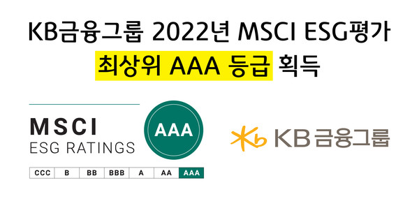 KB금융지주가 국내 금융사 최초 및 유일하게 ‘MSCI ESG평가’ 최상위 등급 ‘AAA’를 획득했다. 사진=KB금융지주