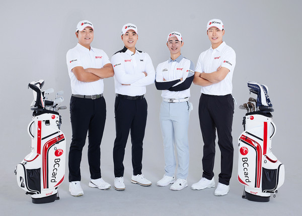 BC카드가  남자프로골프단을 창단했다. (왼쪽부터) 이재원, 신상훈, 김근우, 정유준 프로. 사진=BC카드