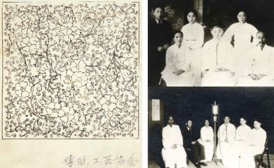 고 김봉룡 보유자의 ‘꽃당초무늬 도안’(왼쪽), 고 김소희 보유자의 ‘소리스승들과 찍은 사진’. 사진 제공=문화재청