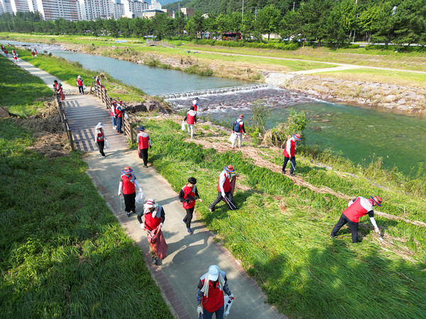 BNK경남은행  임직원 100여명이 태풍 카눈 피해지역 환경정비에 힘을 보탰다. 사진=BNK경남은행