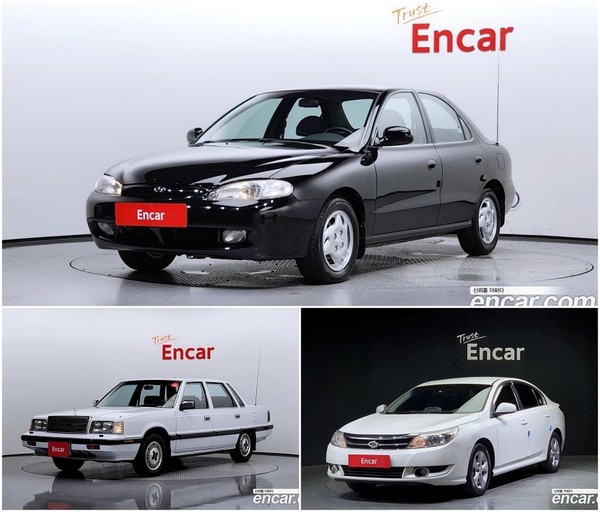 현대차 아반떼(위), 그랜저(아래 왼쪽), 르노삼성 sm3 모습. 사진=엔카닷컴