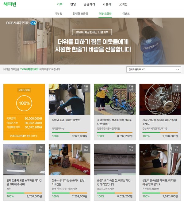 DGB금융 네이버 해피빈 모금함. 사진=DGB금융지주