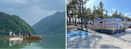 춘천 의암호 킹카누(좌), 강릉 연곡해변 캠핑장. 사진 제공=문체부