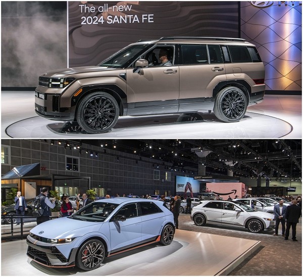 현대차 디 올 싼타페(위)와 아이오닉5 N.  사진=현대차