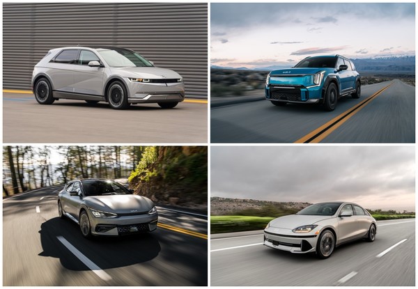 현대차·기아는 미국 자동차 평가 매체 '켈리블루북(Kelly Blue Book)'이 선정한 '2024 베스트 바이 어워드(Best Buy Awards)’에서 4관왕에 올랐다. (왼쪽 위 시계방향) 아이오닉5, EV9, 아이오닉6, EV6GT. 사진=현대차 그룹