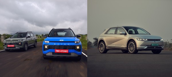 현대차 인도 전략형 모델 '엑스터'(왼쪽)과 전용 전기차 '아이오닉 5'(오른쪽). 사진=현대자동차