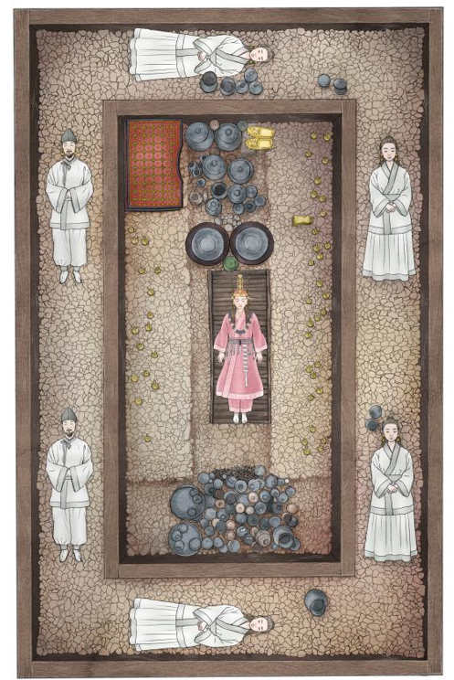 공주의 시신과 부장품을 안치한 무덤의 모습을 그린 삽화. 사진 제공=문화재청