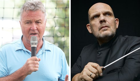 왼쪽부터 히딩크 전 감독과 츠베덴 서울시향 음악감독. 사진=연합뉴스, 서울시향