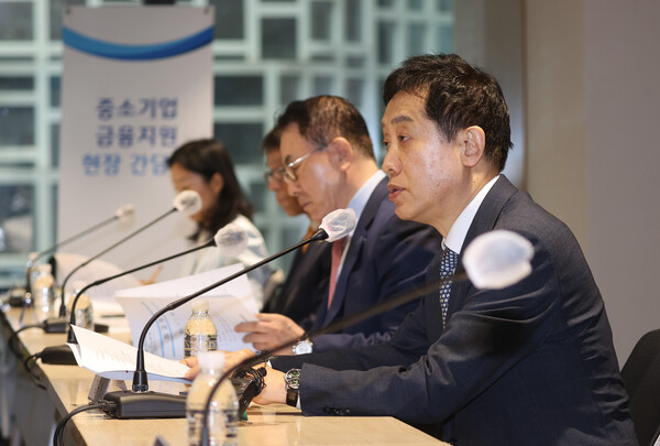 김주현 금융위원장이 '중소기업 현장 간담회'에서 발언하고 있다. 사진=연합뉴스