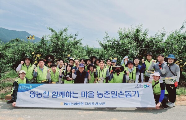 NH농협생명이 영농철을 맞아 충북 증평군 증평농협 관내 농가를 방문해 부족한 일손을 도왔다. 사진=NH농협생명