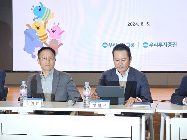 우리투자증권 남기천 대표, 양완규 부사장, 사진=홍인택 기자