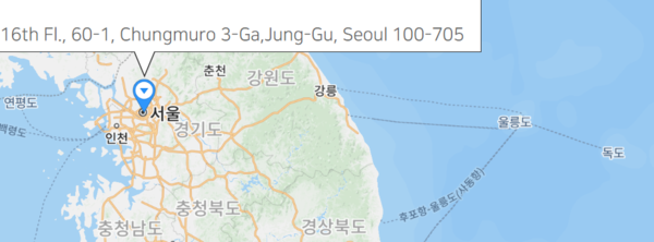 생명보험협회의 사옥 설명 지도에 나타난 독도. 사진=생명보험협회 영문 홈페이지 갈무리