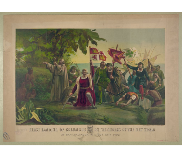 디오스코로 푸에블라 作 '컬럼버스의 신대륙 해안 첫 상륙'(1862). 사진 = 미국의회도서관