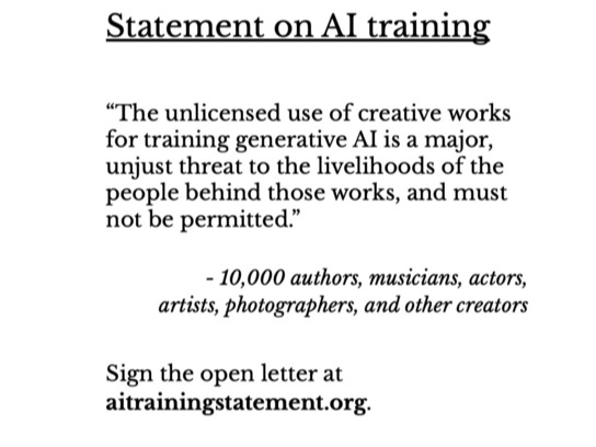 에드 뉴턴-렉스가 게재한 생성형 인공지능 무단 학습 반대 서명 이미지. 사진 = 에드 뉴턴-렉스 X(구 트위터)