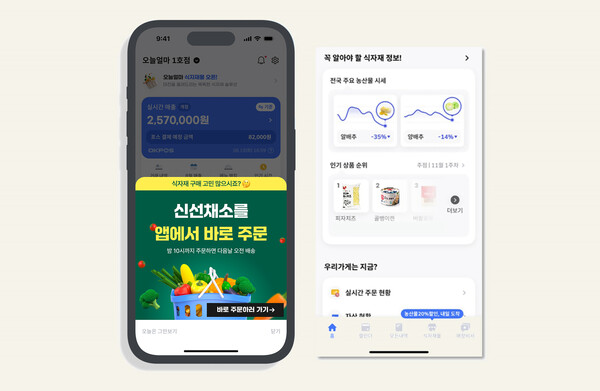 CJ프레시웨이의 오케이포스 '오늘얼마' 모바일 어플 내 식자재 구매 주문 화면 예시 이미지. 사진=CJ프레시웨이