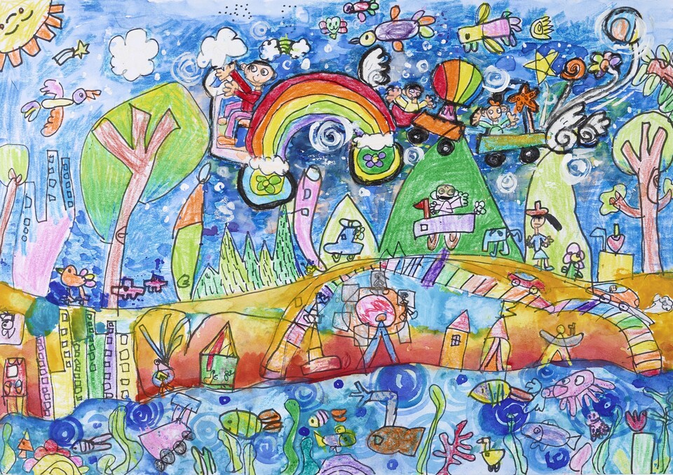 제8회 현대자동차 대표이사상 수상자 조미소은 어린이의 '하늘을 날으는 아빠의 무지개 자동차' 작품. 사진=현대자동차