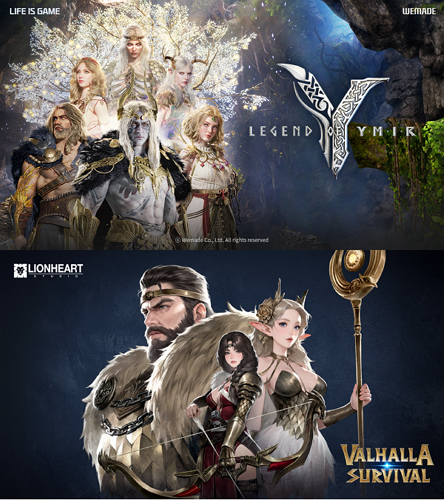 (순서대로) 1분기 출시를 앞두고 사전예약에 돌입한 위메이드 '레전드 오브 이미르'와 라이온하트스튜디오 '발할라 서바이벌'. 사진=각사