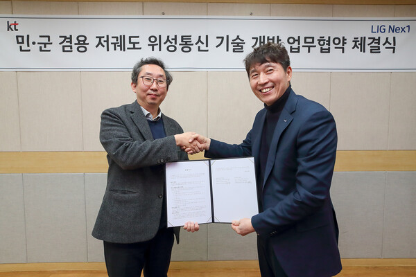 (왼쪽부터) 이종식 KT 미래네트워크연구소장, 김도경 LIG넥스원 C4I연구소장. 사진=KT