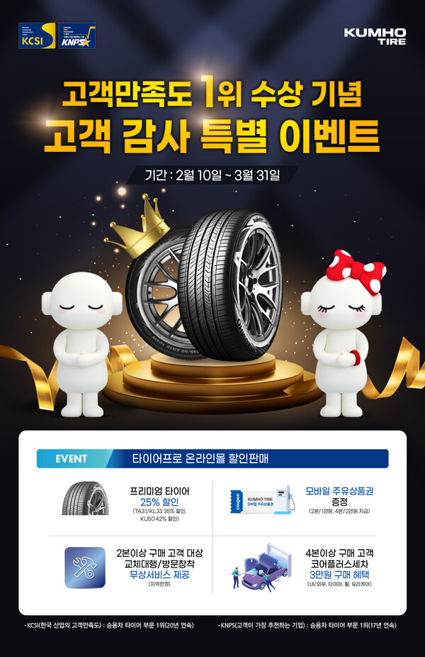 금호타이어가 대외 수상을 기념해 고객 감사 이벤트를 진행한다. 사진=금호타이어