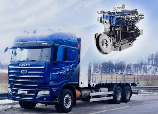 HD현대인프라코어 HX12 수소엔진을 탑재한 타타대우모빌리티 맥쎈 차량. 사진=HD현대인프라코어