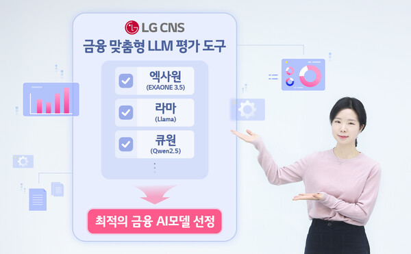 LG CNS 직원이 '금융 맞춤형 LLM 평가도구'를 소개하고 있는 모습.  사진=LG CNS