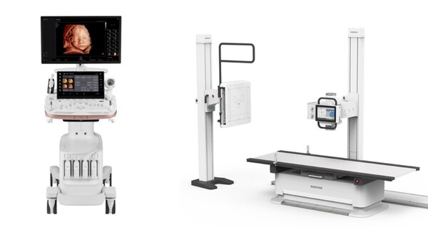 산부인과용 프리미엄 초음파 진단기기 HERA Z20(왼쪽)과 바닥 고정형 디지털 엑스레이 GF85. 사진=삼성메디슨
