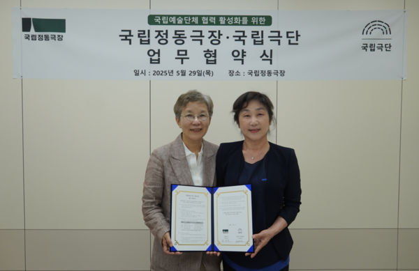 국립극단-국립정동극장 업무협약식, (왼쪽부터) 박정희 국립극단 단장 겸 예술감독, 정성숙 국립정동극장 대표이사. 사진=국립극단