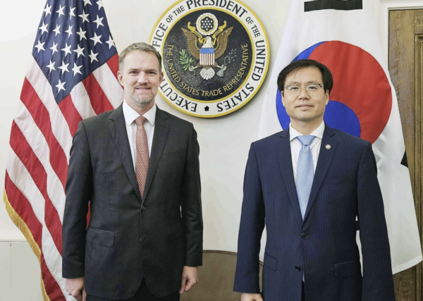 여한구 산업통상자원부 통상교섭본부장, 미국 USTR 대표 면담. 사진=연합뉴스