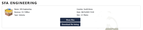 언더그라운드 피해기업 목록에 추가된 SFA엔지니어링. 사진=언더그라운드 다크웹 캡쳐